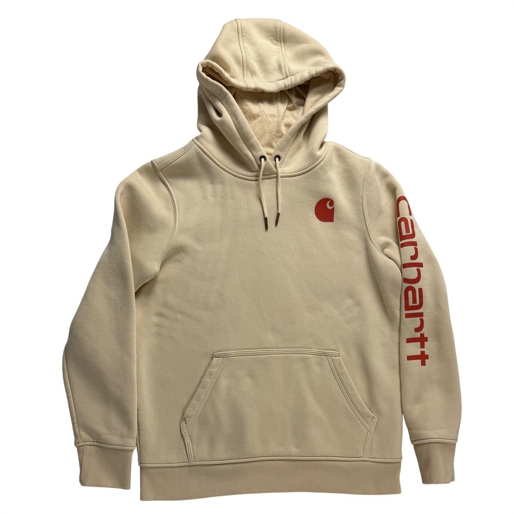 Carhartt Cream Hoodie with Red Logo